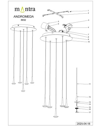 ANDRÓMEDA * Colgante 5xLED 5W 3000K W/T Cristal
